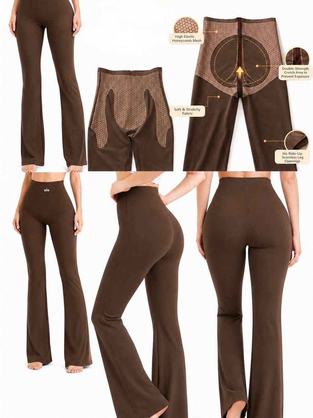 High-Waist compression leggings  Flare Leggings - Chocolate Brown